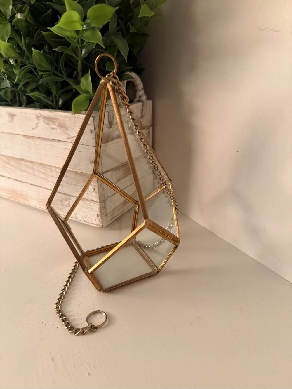 Geometric Triangle Glass Terrarium Hanging Planter for Succulents & Air Plants